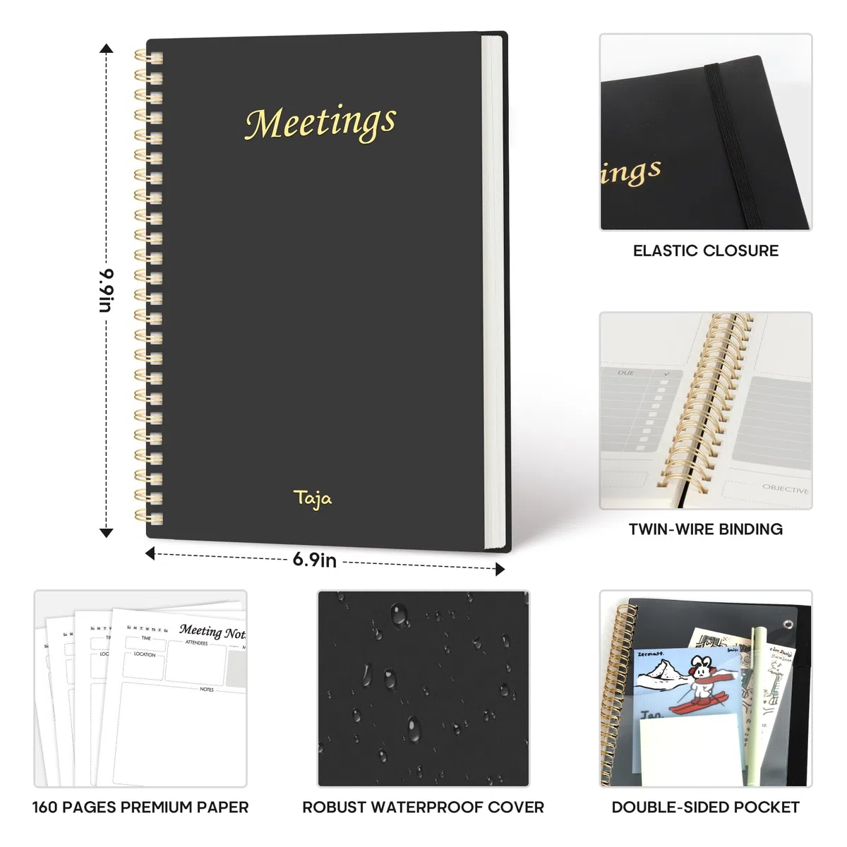 Paquete de 6 cuadernos de reuniones para organización del trabajo, cuaderno planificador de trabajo con artículos de acción, agenda para tomar notas, 160 páginas (6.9 x 9.9 pulgadas), organizador de
