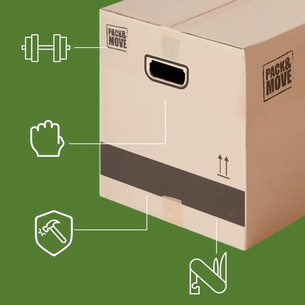 Pack and Move - Lote de 10 cajas para trasladar almacenamiento XL, 80 x 40 x 40 cm, asas reforzadas, 1 adhesivo