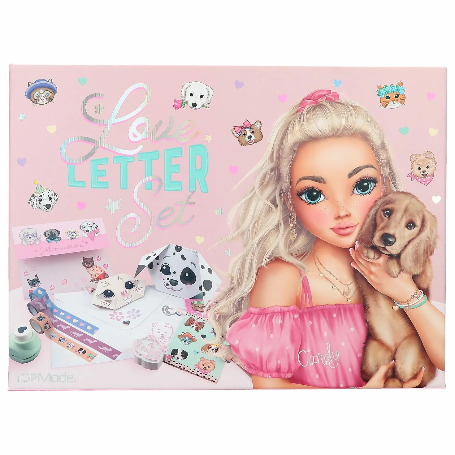 Depesche 12881 TOPModel Kitty and Doggy - Set de Letras a Mano en diseño de Perros y Gatos, Incluye Papel de Carta, Sobres, Pegatinas, Sello UVM.