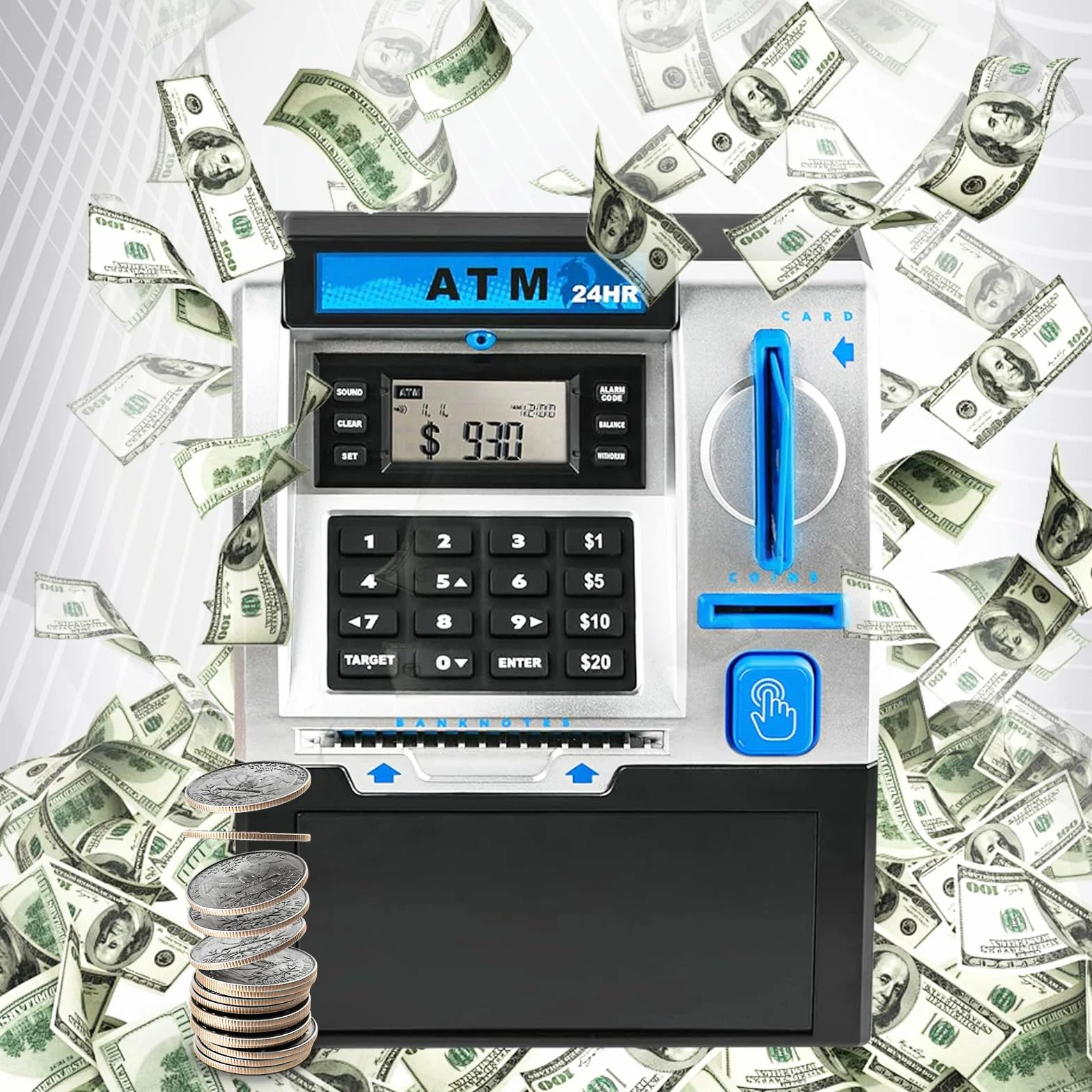 Alcancía Electrónica, Caja de Dinero con Contraseña Cajero Automatico Digital Mi-ni Caja Fuerte Electrónica Electronicas con Tarjeta de Débito para Cajero Automático Bancos Huchas