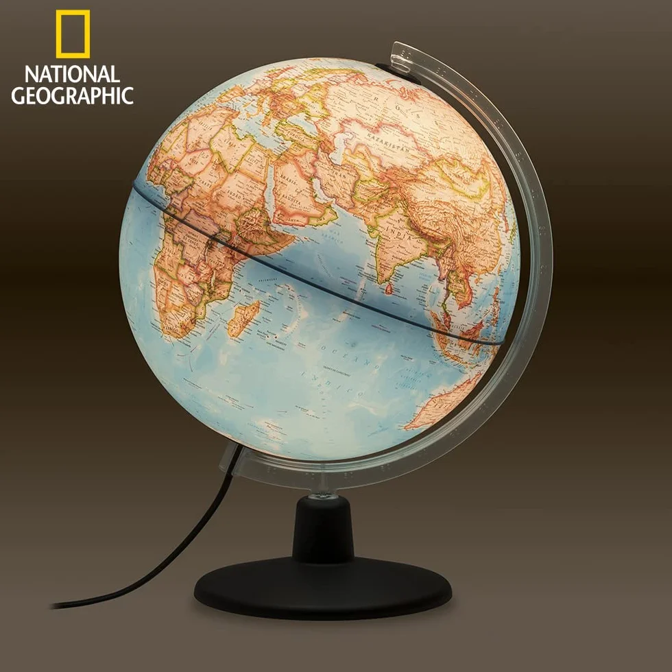 Tecnodidattica, Globo Terráqueo NATGEO Classic 30, Cartografía Físico-Política oficial National Geographic Classic, Iluminado y giratorio, Texto en Español, Diámetro 30 cm