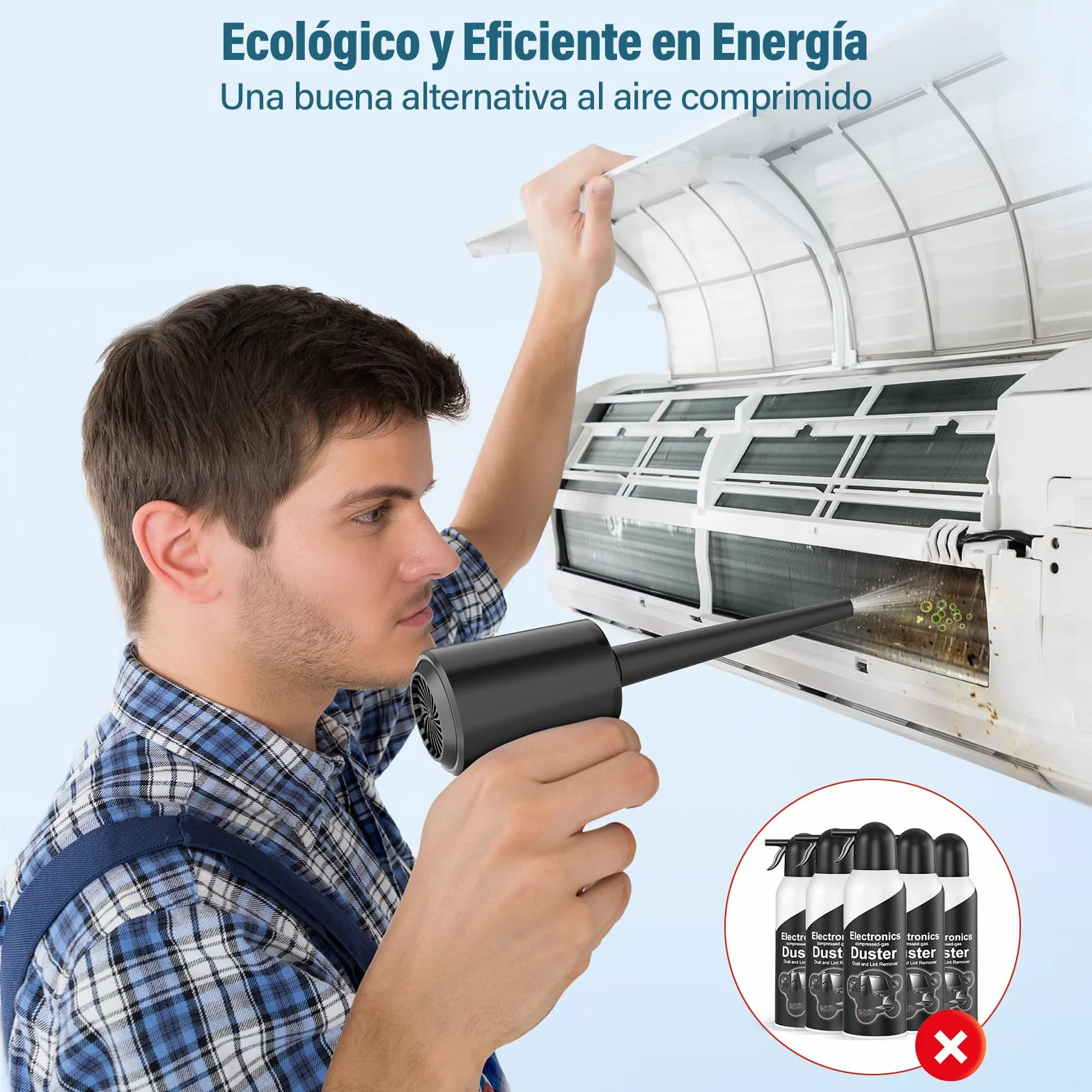 Aire Comprimido Limpieza PC Air Duster - 3 Velocidades Soplador de Aire Potente con Luz LED, 6000mAh, Soplador de Polvo para Teclado Coche Oficina, Alternativa Aire Comprimido o Compressed Air