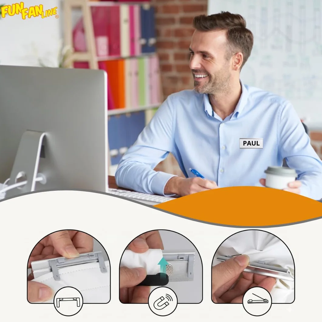 Set de 20 Identificadores Magnéticos personalizables 3 en 1 (72x32mm). Ideal para trabajo. Identificador de Trabajo con Nombre Personalizable Magnético. Plateado