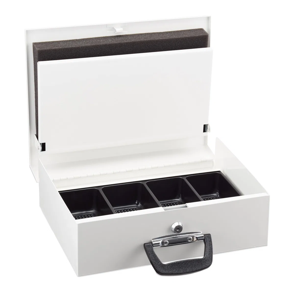 Relaxdays Caja de Dinero con Contador de Monedas, Cerradura con Llaves, de Hierro, 11,5 x 36 x 28,5 cm, Blanco