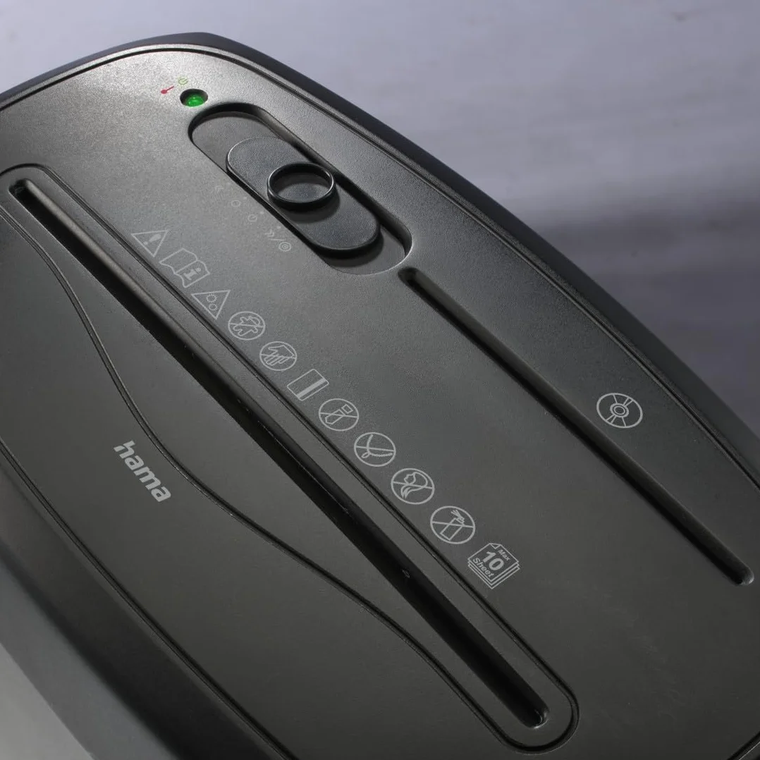 Hama | Destructora de Papel Corte Transversal 10 Hojas DIN A4 P4 (Trituradora de Documentos GDPR para CD DVD Tarjetas, E-3, P-4, T-4, antiatasco automático, 15 L) Negro