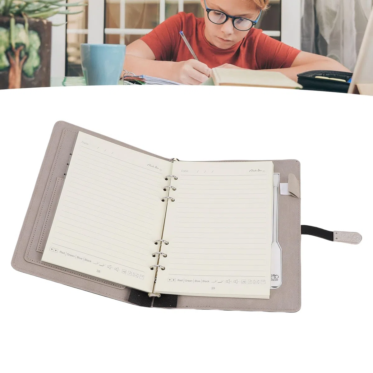 Domary Diario de Viaje de Carga Inalámbrica Personalizado con Luz y Banco Energía para Estudiantes y Empresarios - Cuaderno Cuero PU Duradero