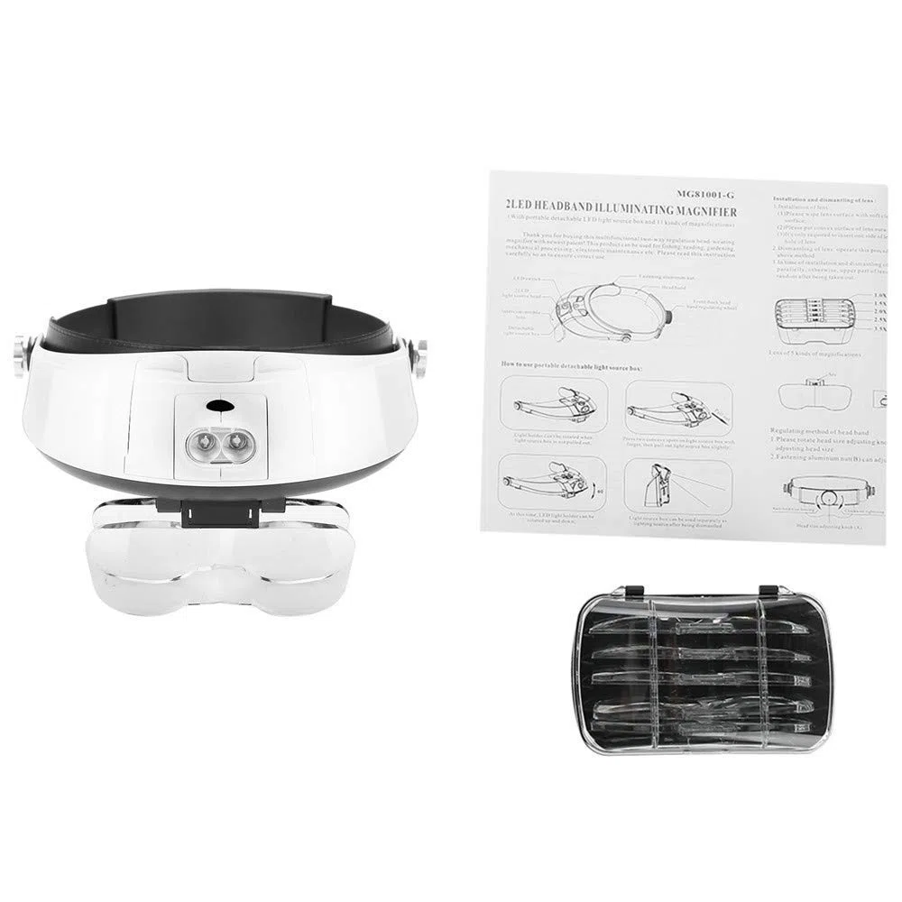Headband Lupa Series Deluxe Head-Worn - Lupa de lectura con luz LED, lupa con luz con 5 lentes diferentes, hermoso paisaje,