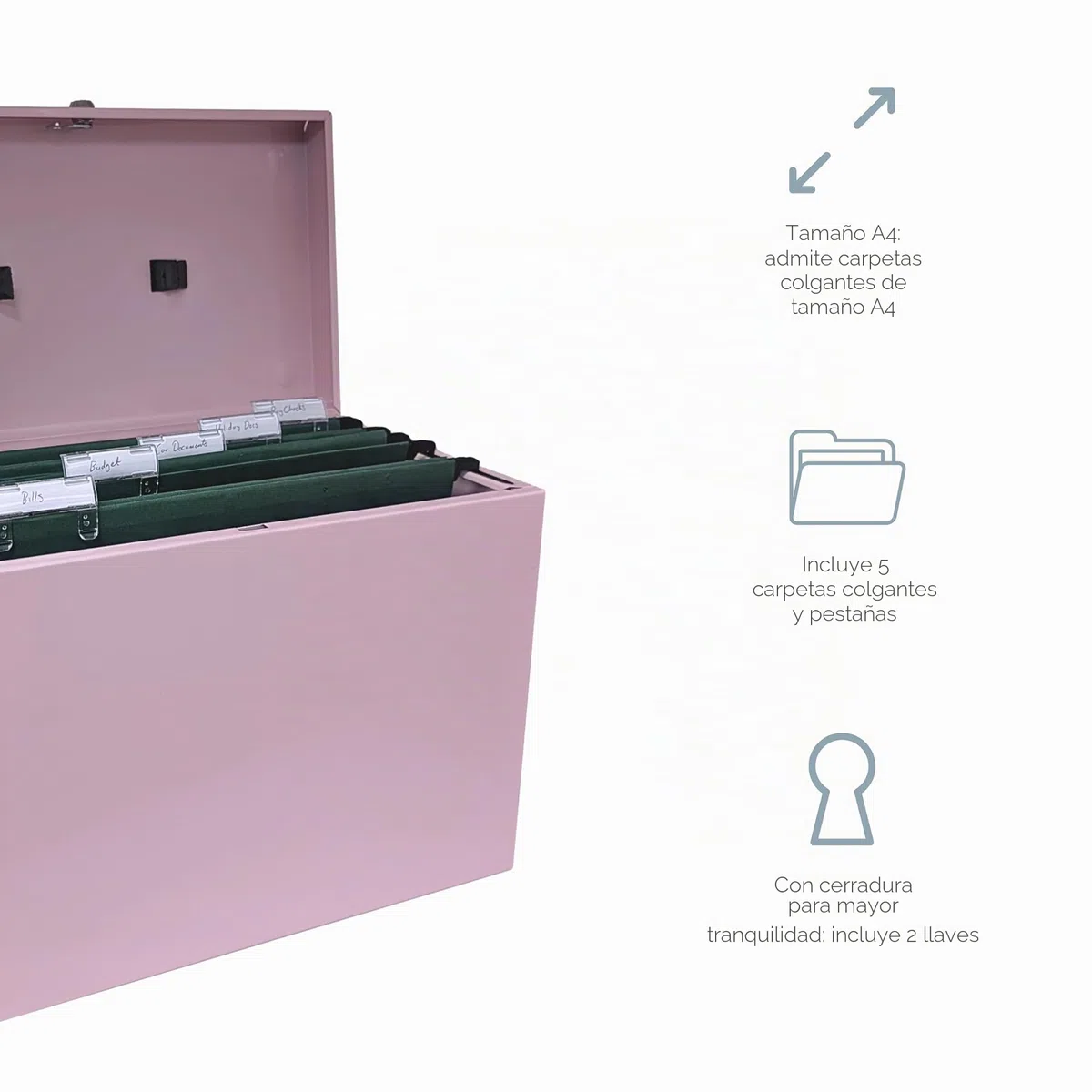 Cathedral Products Caja archivadora de acero A4 con paquete inicial de 5 archivadores colgantes, color rosa pastel