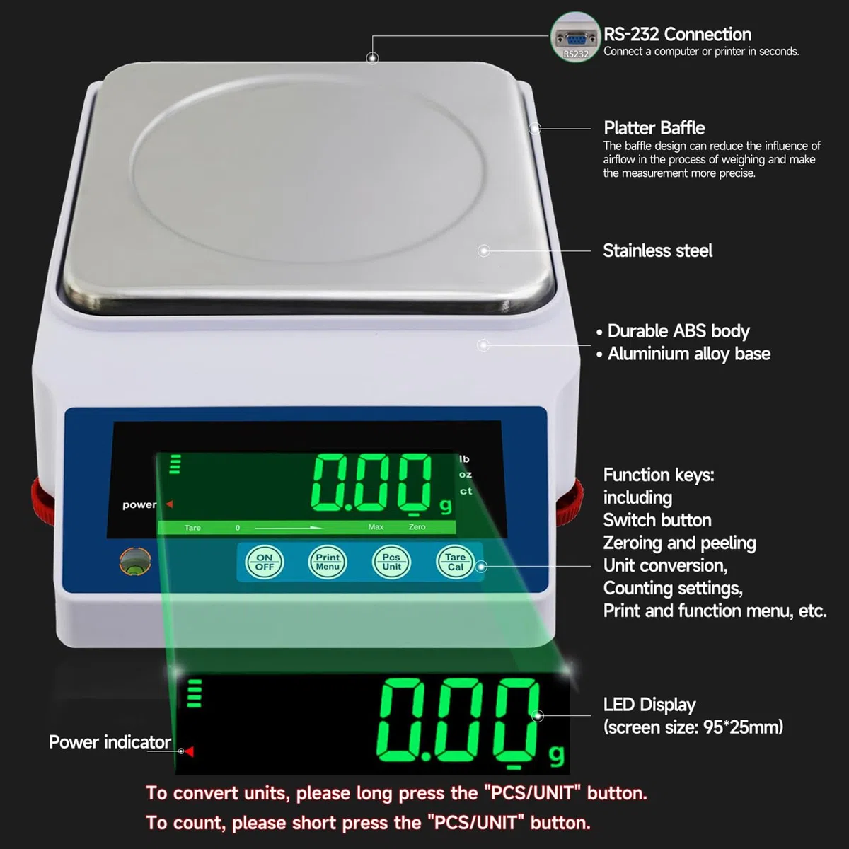 Balanza analítica de precisión de laboratorio, báscula electrónica, báscula científica, báscula de centigramos, báscula de calibración, adecuada para química, laboratorio, joyería, etc.,500g