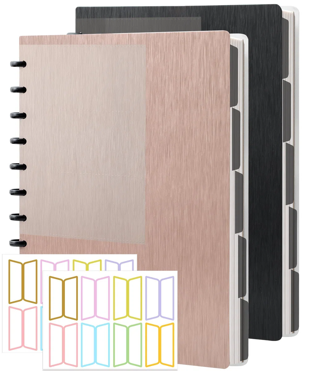 Yoment Paquete de 2 cuadernos de 9 x 12 pulgadas, cuaderno recargable de 5 materias, diario en espiral personalizable con páginas extraíbles, planificador de 120 discos con 5 separadores y 12 pestañas