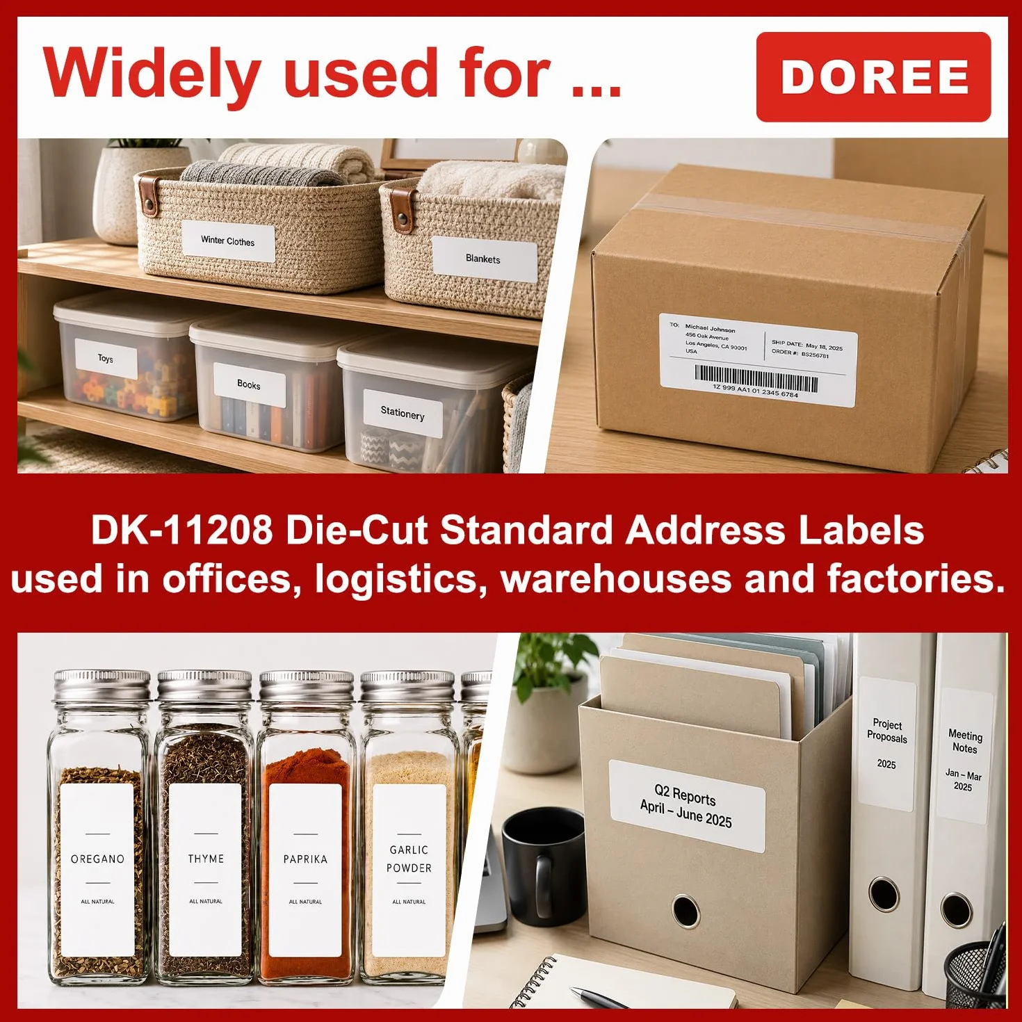 DOREE 10 Rotoli Compatibili con Brother DK-11208 Etichette per indirizzi, 38 x 90mm,Negro sobre blanco, 400 Etichette/Rotolo Per stampanti Brother QL-500,QL-570,QL-700,QL-800,QL-1050,QL-1100