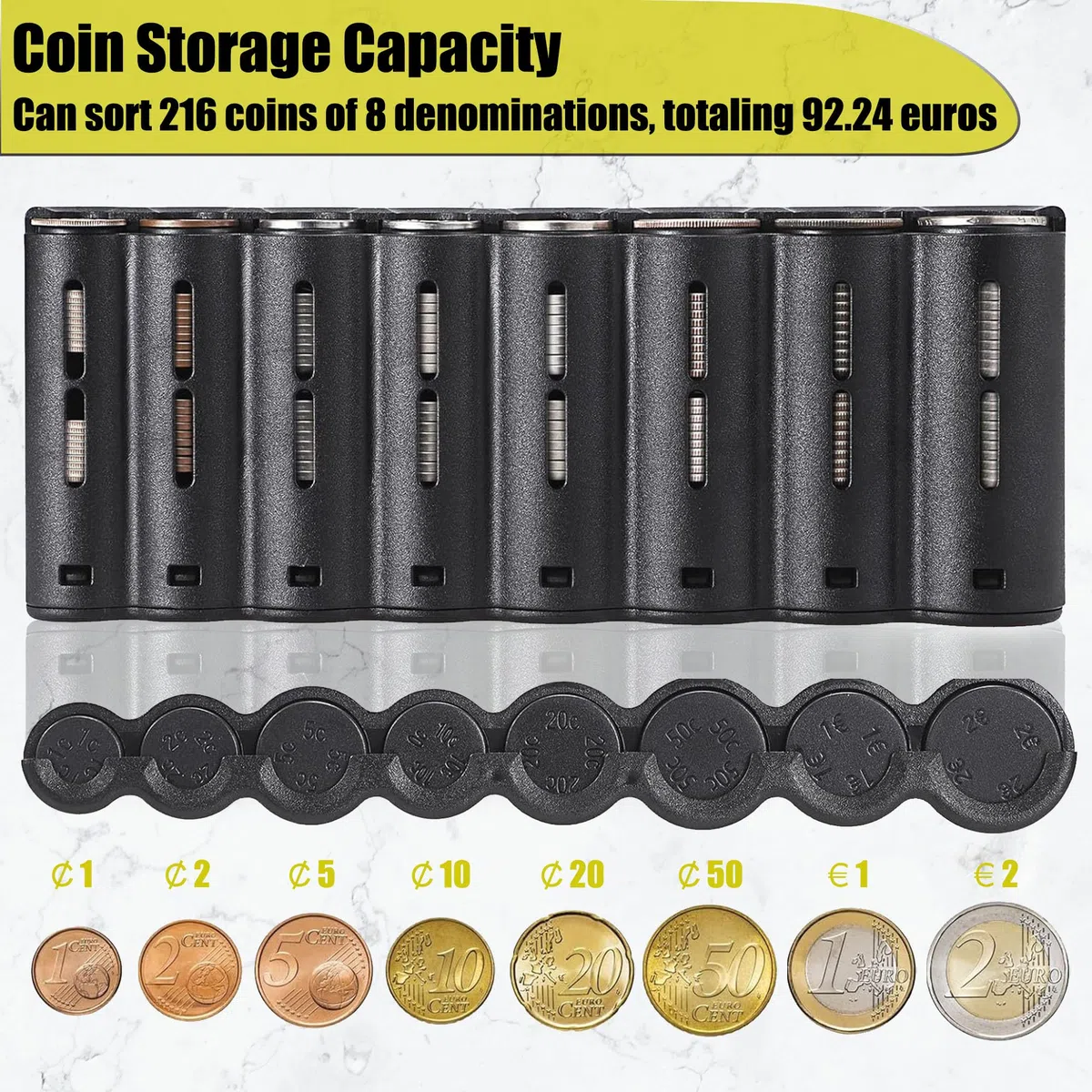Riñonera de camarero con clasificador de monedas de euro de 8 tubos, con solapa y cinturón ajustable, ideal para conductores de autobús, repartidores, taxistas, transportistas, hostelería y ventas