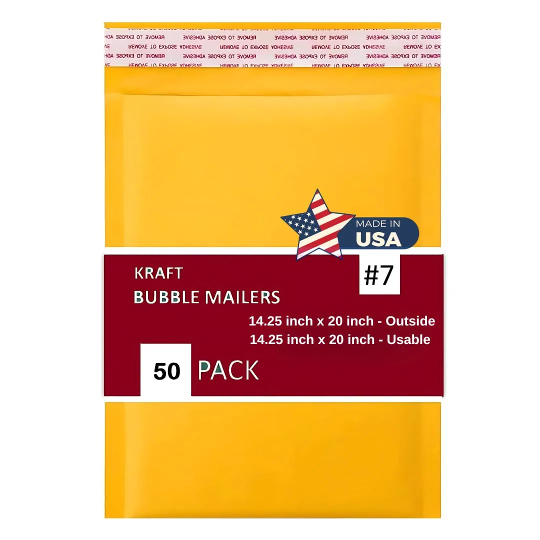 Paquete de 50 sobres acolchados de papel kraft de 14.25 x 20 pulgadas, paquete de 50 pulgadas, sobres acolchados amarillos, autosellados, impermeables, paquete de 50 unidades