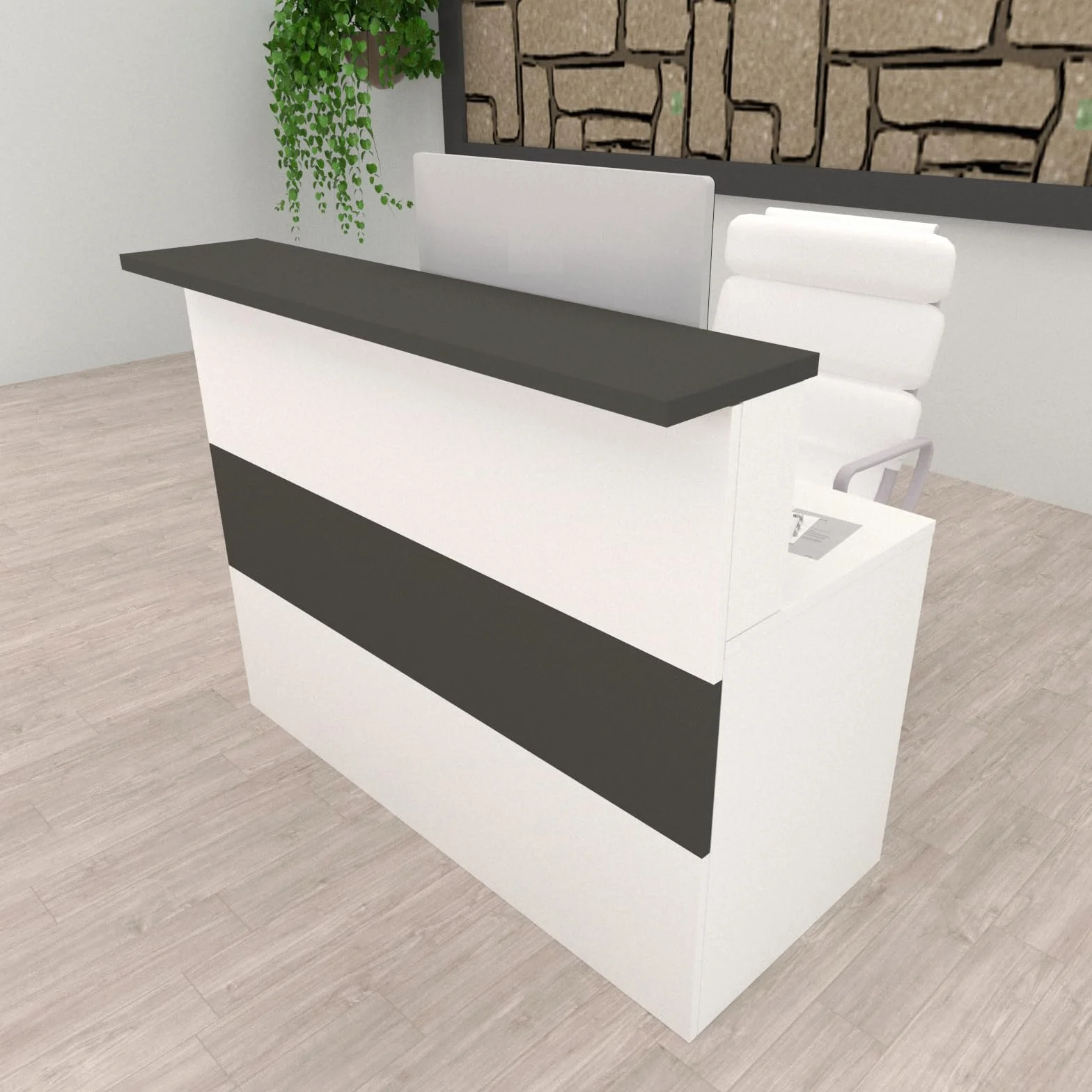 Henor Mostrador Cidacos - 140 x 60/75 x 110/75 cm. Madera con Mesa Interior. Ideal para Recepción Atención Oficina Espacios Comerciales. Blanco y Grafito.
