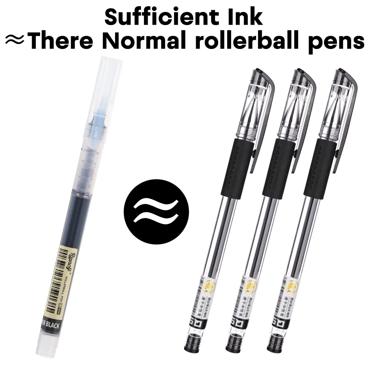 12 bolígrafos rodantes, tinta de secado rápido, 0,5 mm, punta extrafina, tinta líquida, bolígrafo Rollerball, color negro