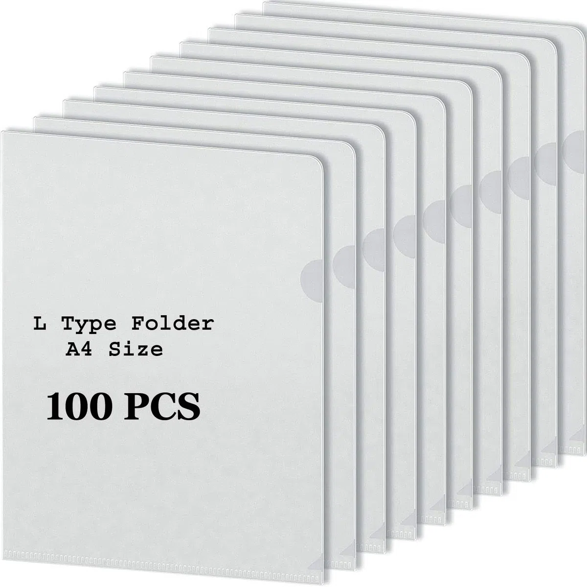 Funda transparente tipo L para documentos tamaño A4, soporte para documentos de proyecto, carpeta de plástico para documentos, papel y certificados, 100 unidades