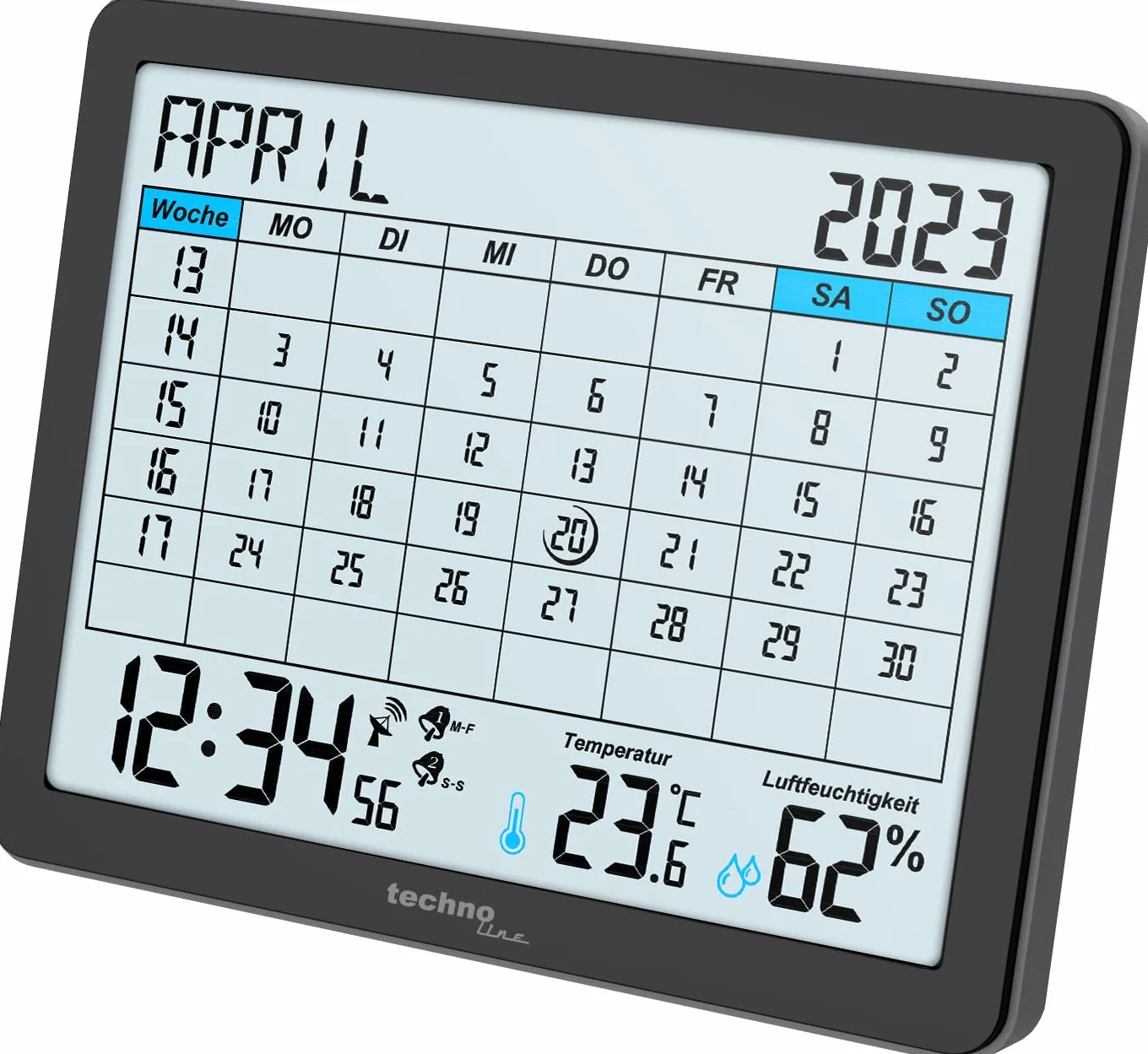 WT2600 - Calendario de Mesa, indicador de Temperatura, indicador de Humedad, indicador mín./máximo, 17 x 14 cm, Color Negro