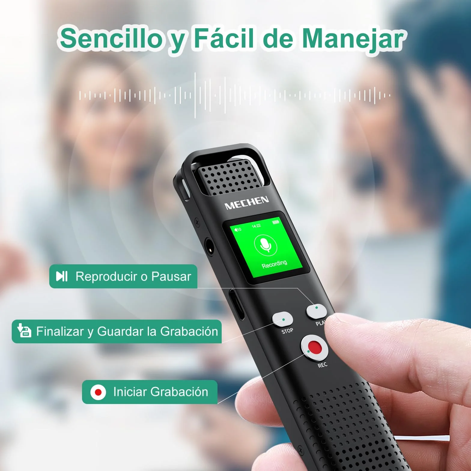 MECHEN 64GB Grabadora de Voz Digital 1536 kbps con Reducción de Ruido V02