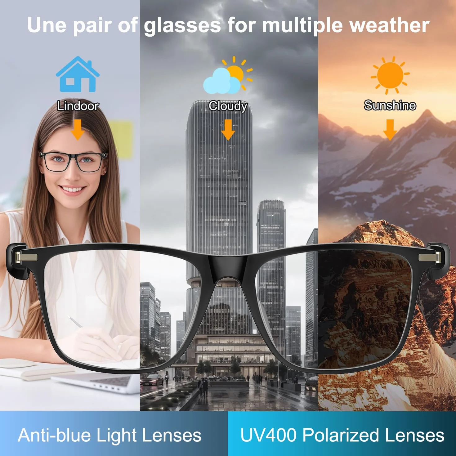 Gafas Inteligentes Bluetooth AI con más de 160 Idiomas, Lentes Que cambian de Color, Altavoz Integrado y Audio Claro - Gafas de traductor de Voz en Tiempo Real para Viajes, reuniones y Uso