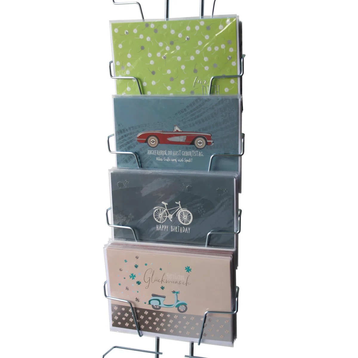 Gerso Barra de Pared para Tarjetas de Felicitación en Formato Horizontal de 180 x 130 mm con 11 Compartimentos, Galvanizado Brillante, Plata