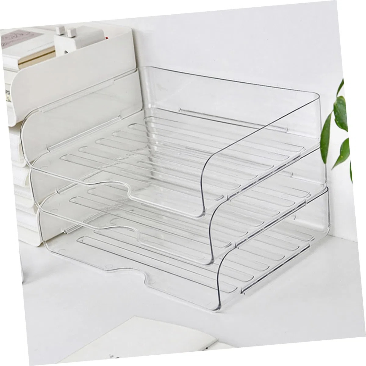 HOMSFOU Bandeja Organizadora de Papel de Escritorio Apilable 4 Uds Pet | Organizador de Papeleo para Oficina y Hogar, Diseño Elegante, Uso del Espacio
