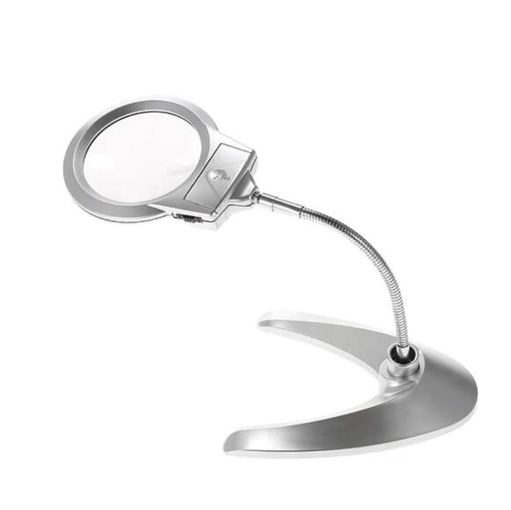 Lupa Grande 2X 5X con luz LED y Soporte - Diseño Plegable con 2 lámparas LED y Lente Jumbo de 5,5 Ih - La Mejor Lupa Manos Libres con luz,