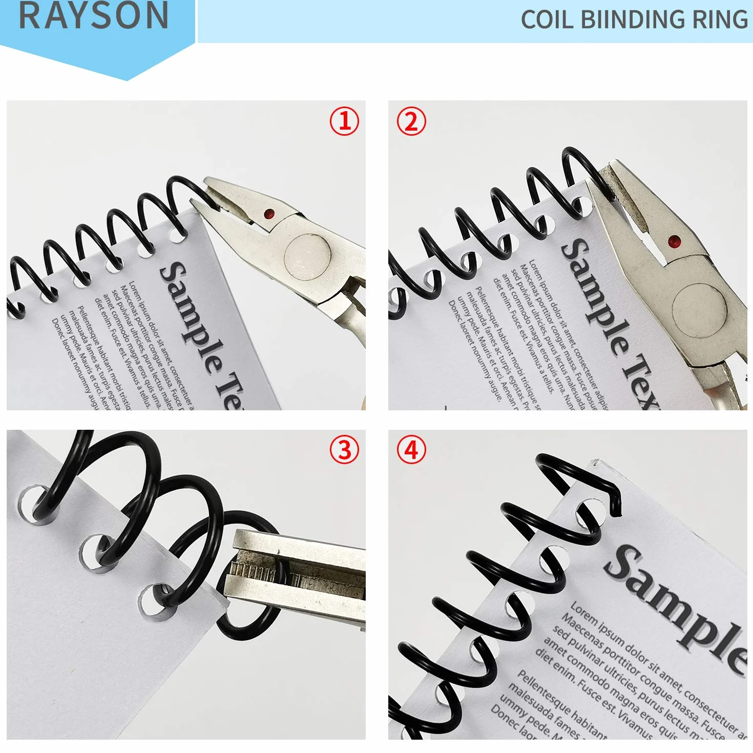 RAYSON Espiral Encuadernacion de Plastico, 50 Hojas, Paso de 3:1, 9,5 mm, Negro, Paquete de 100