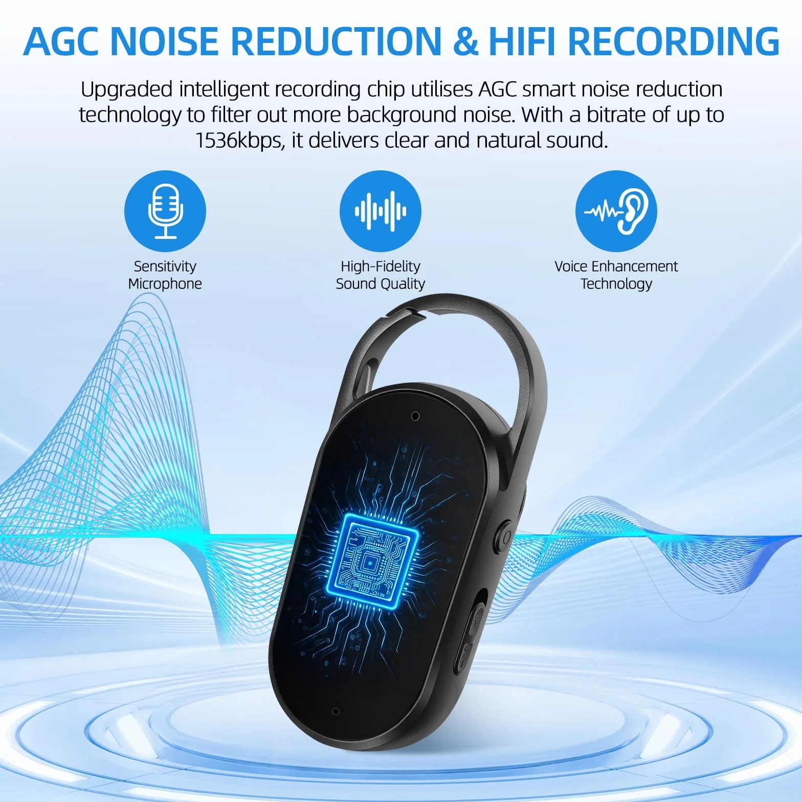 64GB Grabadora de Voz - Portátil Mini Grabador de Audio Digital Profesional con Activación por Voz y MP3, Diseño en Llavero, AGC Reducción de Ruido, Clases, Reuniones, S29 (Black)