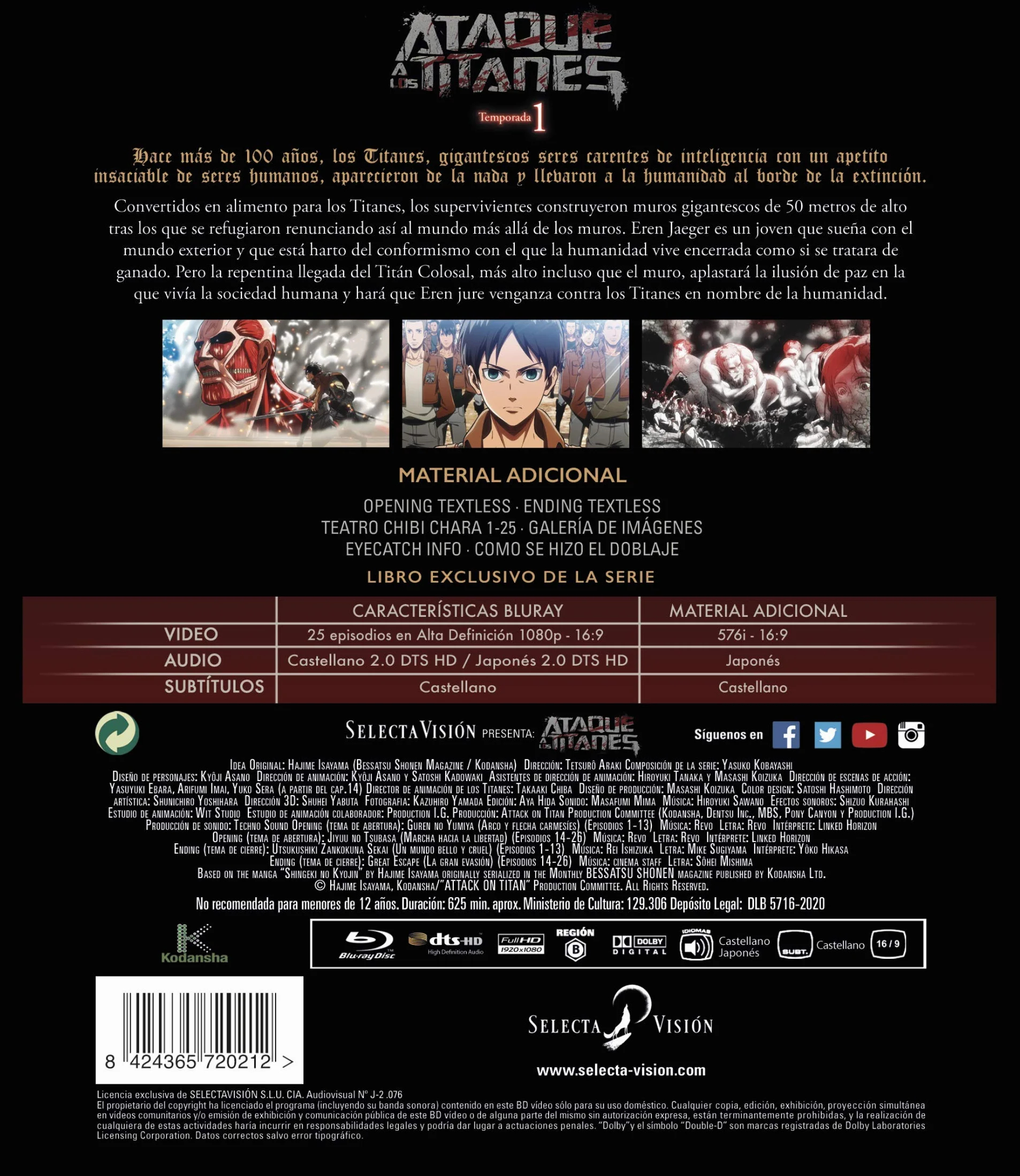 Ataque A Los Titanes Temporada 1 Episodios 1-25 Blu-Ray Edición Coleccionista
