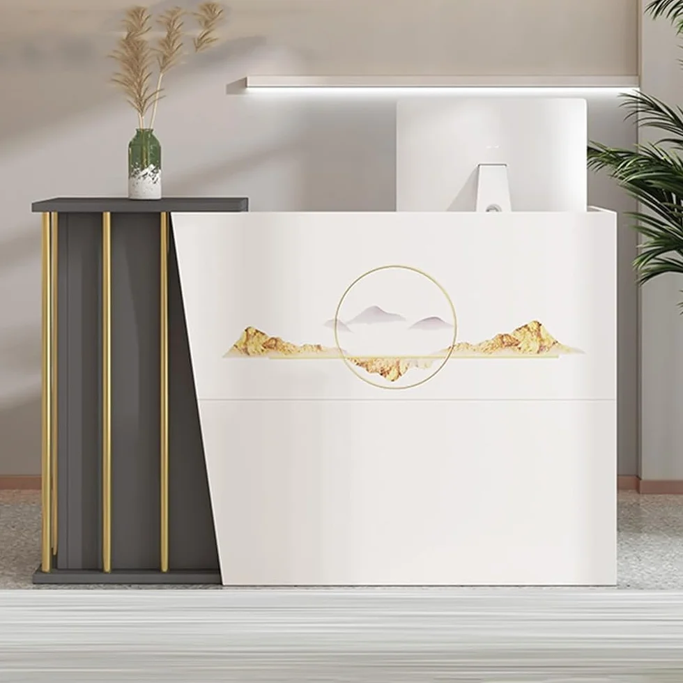Mostrador de Recepción con Cajones Cerradura y Gran Almacenaje, Mueble para Tiendas, Supermercados, Salones de Belleza, Oficinas, Peluquerías, Hoteles y Tiendas de Conve(Size:120CM,Color:impreso)