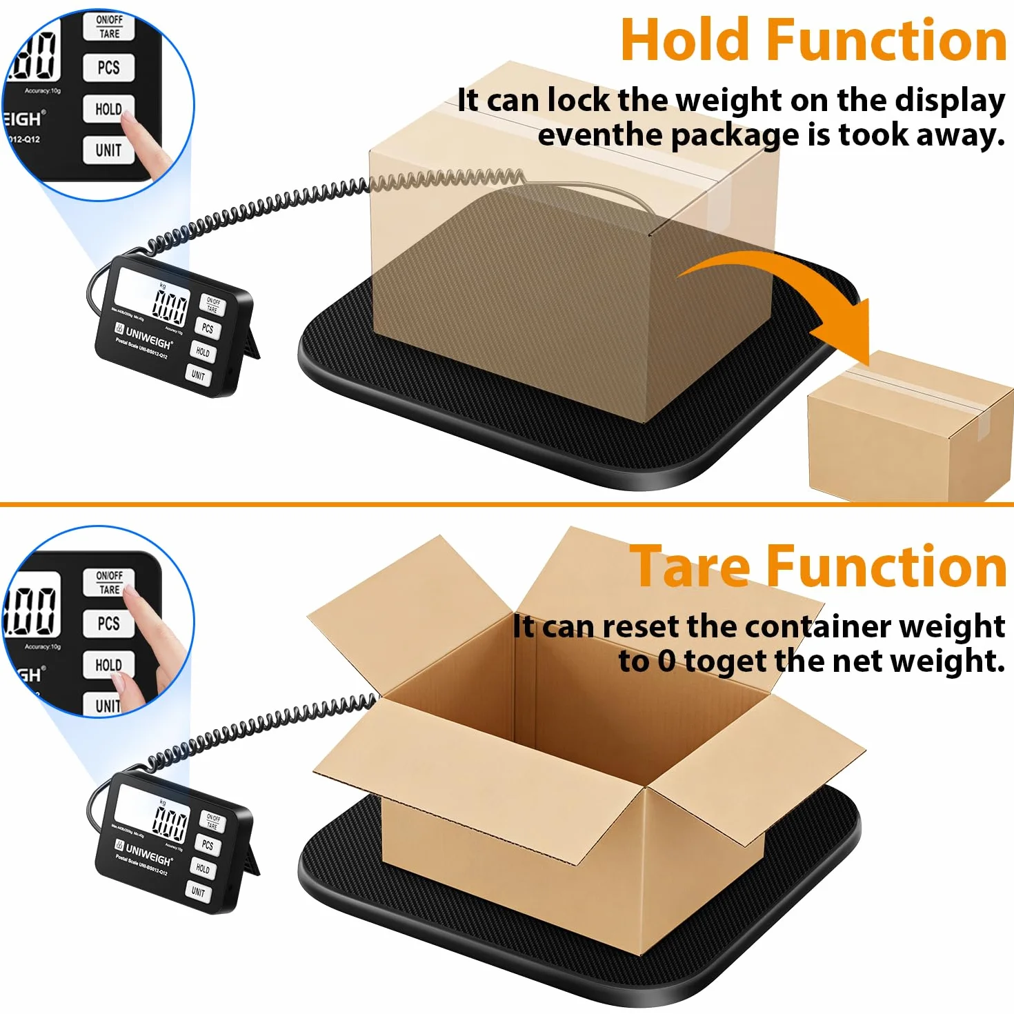 GRAM PRES Báscula de envíos digital 200 kg/10 g pantalla LCD retención tara piezas batería USB