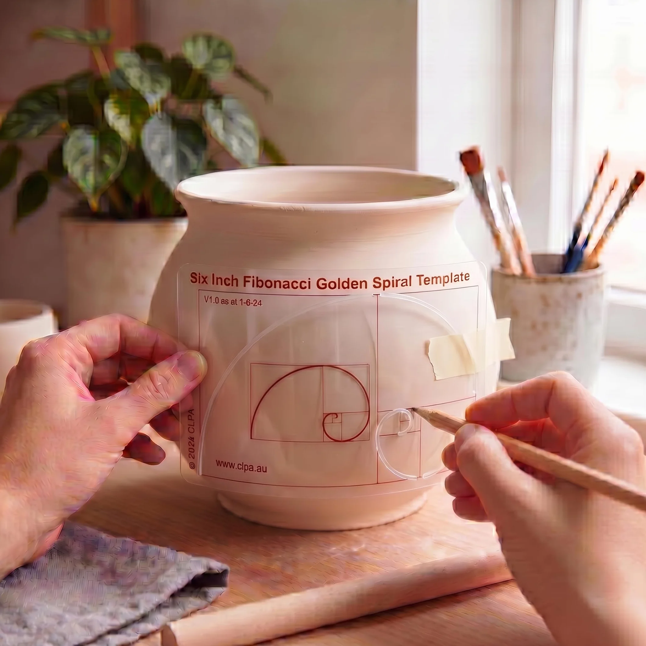 Plantilla de espiral de Fibonacci CLPA de 6" — Herramienta de proporción áurea para dibujo, arte y acolchado | PETG transparente