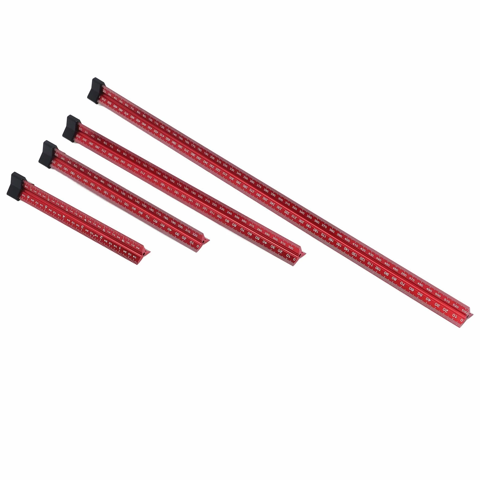 Juego de reglas de medición de carpintería profesional de 4 piezas 6 8 12 20 pulgadas Regla de escala de arquitecto de aleación de aluminio con escalas imperiales métricas para