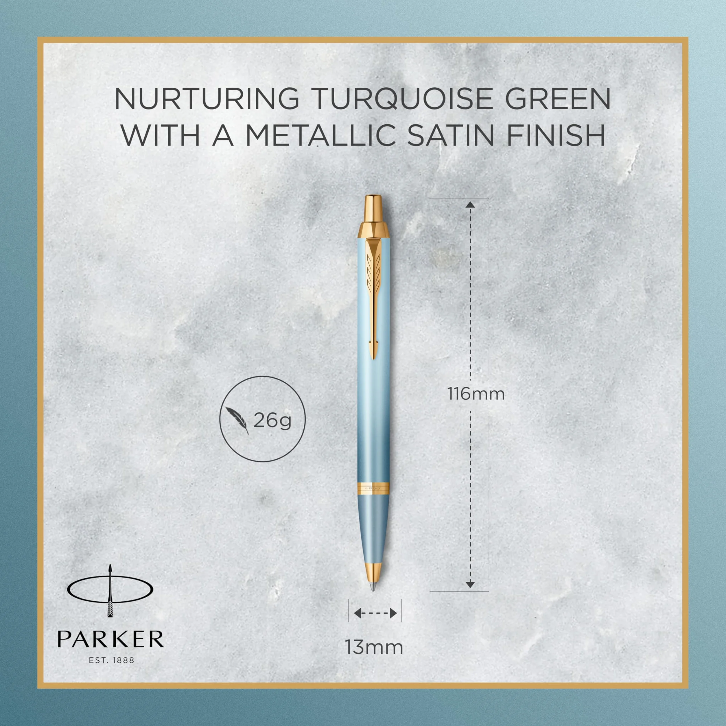 Parker IM Bolígrafo Writing Rituals | acabado verde con degradado adornos dorados | punta media | tinta azul | estuche de regalo