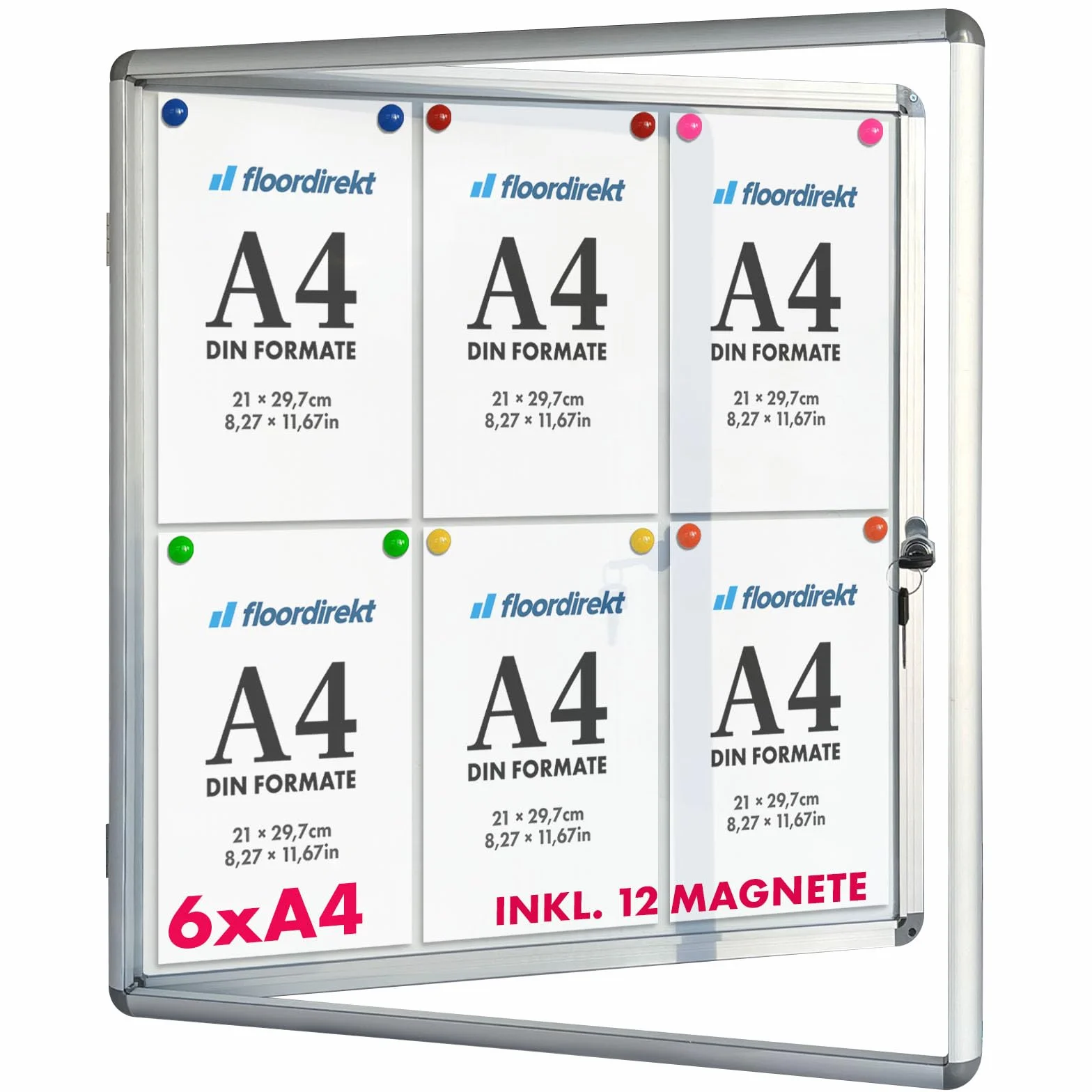 Floordirekt Vitrina de Pared 6 x DIN A4 Resistente a la Intemperie con Imanes Marco de Aluminio