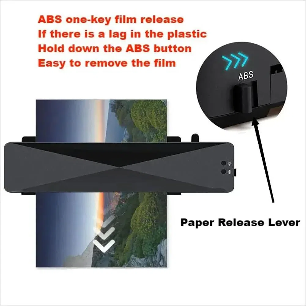 Plastificadora de documentos Máquina Laminadora A4/A5/A6, ABS, protección trasera, temperatura constante inteligente, rollo de película para laminado, para oficina, escuela y uso comercial.