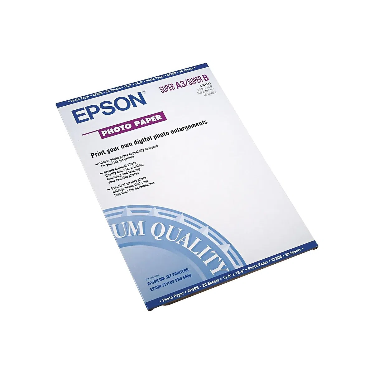Epson S041143 - Papel fotográfico (Brillo, A3, 20 hojas, 329 mm, 483 mm)