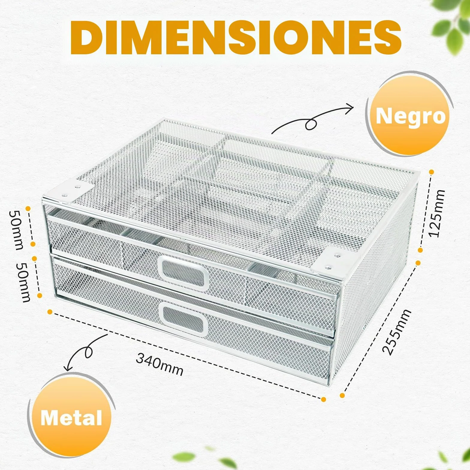 Cajón bajo escritorio reforzado 2 cajones deslizantes A4 Organizador de almacenamiento de metal GRIS