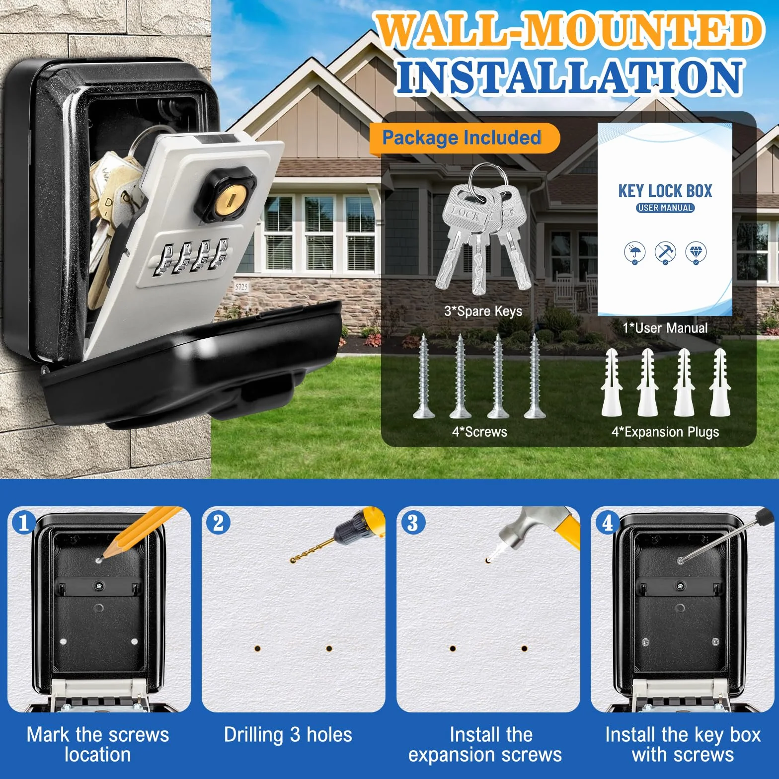 TEUEN Caja de Seguridad para Llaves, Gran Capacidad con Combinación para Exterior
