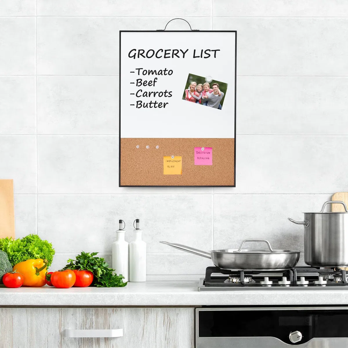 Pizarra blanca pequeña combinación de corcho para pared, marco de aluminio portátil de 16 x 12 pulgadas, pizarra magnética de borrado en seco, tablero de corcho pequeño con soporte para oficina, hogar