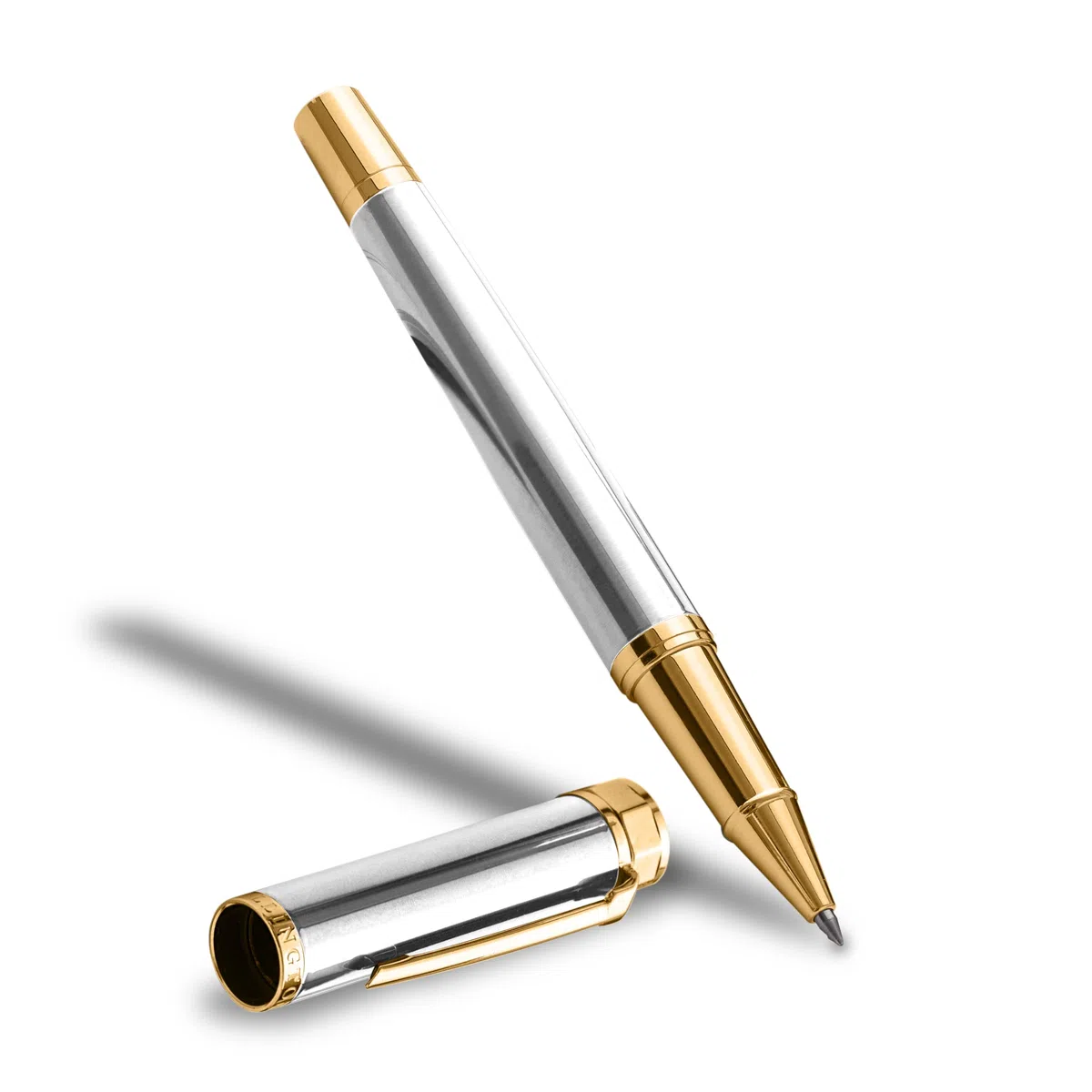 Ellington Pens Juego de bolígrafos de punta redonda de lujo, escritura suave, diseño elegante, secado rápido, tinta líquida recargable, 2 recambios (negro, azul), ideal para profesionales y