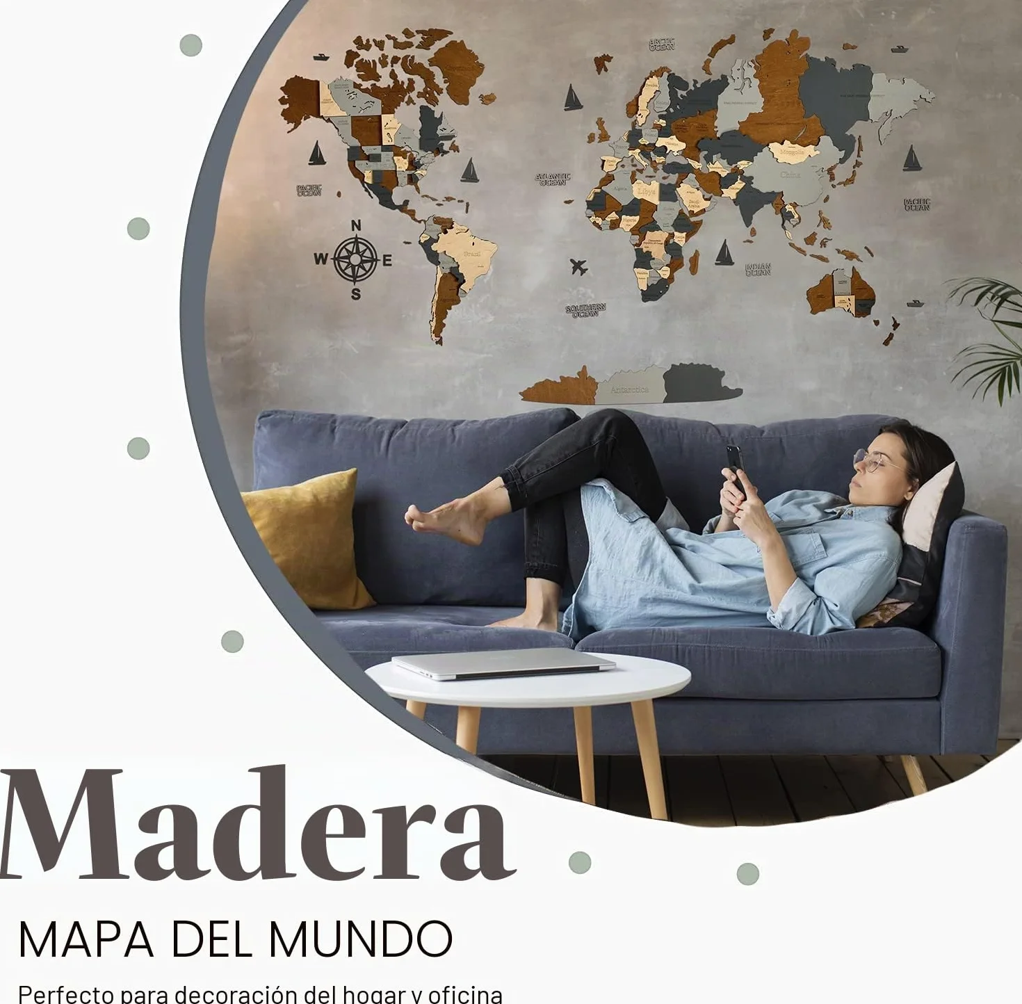 WoodLeo Mapa del mundo de madera 3D Art Decoración de Pared Grande - Talla (M, L, XL) Idea de Regalo para Cualquier Ocasión - Arte de Pared para Casa, Cocina u Oficina