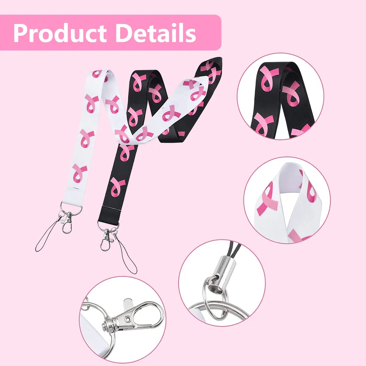 WANDIC, 20 Conciencia de cáncer de Mama cordón Pink Ribbon Lanyard Cuerpo Store Strep Insignia de la Tarjeta para la Tarjeta para la Insignia de ID de Llavero