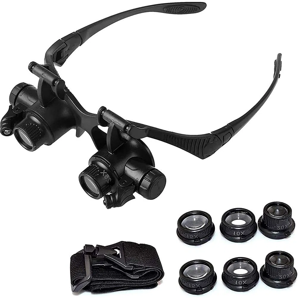 Lupas, lupas binoculares para diadema, lupa de joyería, lupa de montaje en la cabeza, con 2 luces LED, lupa de 10 x 15 x 20 x 25 x para reloj, reparación electrónica