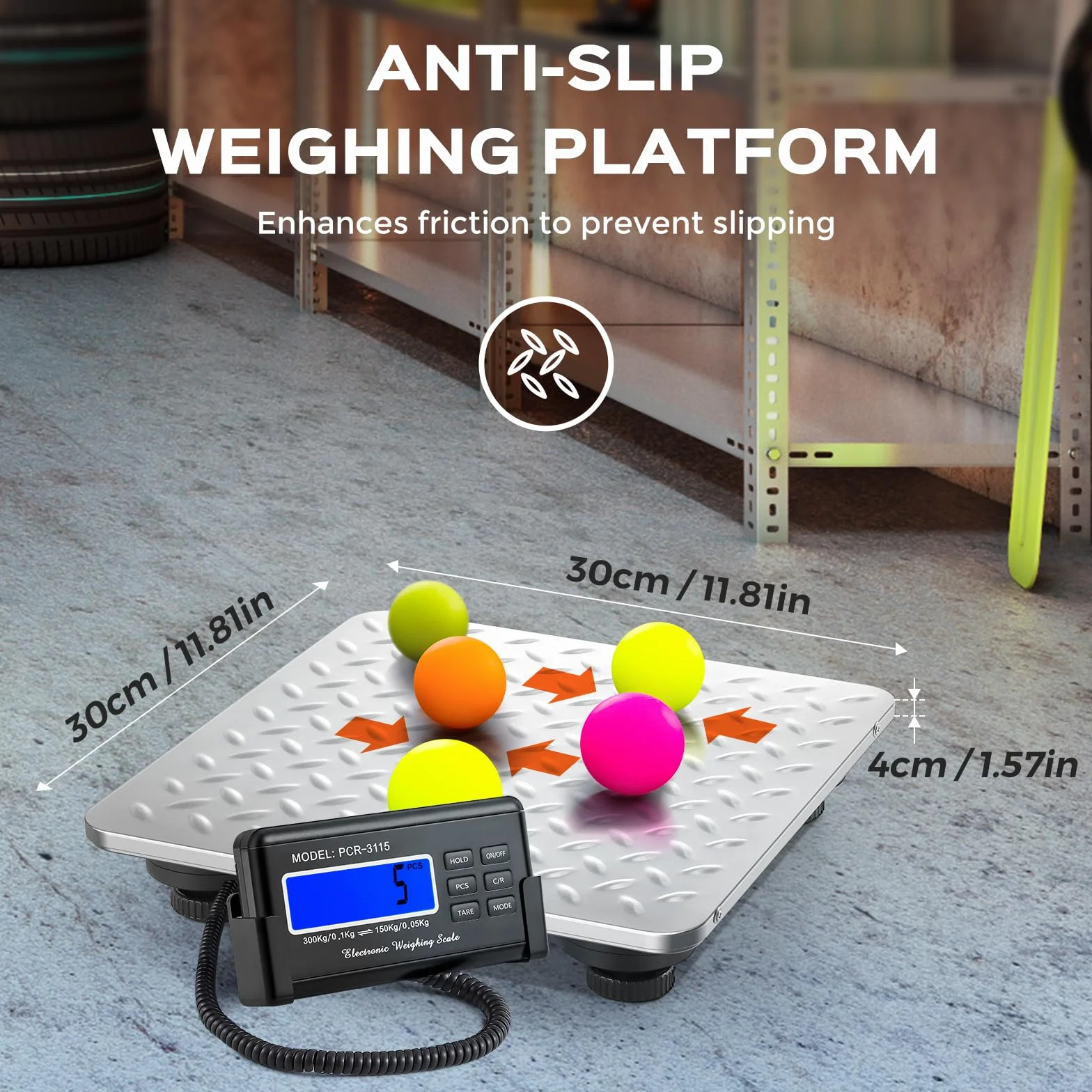 Bonvoisin Báscula para Paquetería 300kg/660lb, Pantalla LCD, Plataforma Acero Inoxidable, Doble Rango Precisión 0,1kg/0,05kg, Conmutable kg/oz/lb, Función Conteo