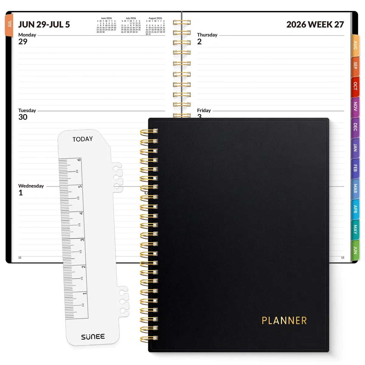 SUNEE Agenda académica semanal y mensual de 17 meses 2024-2025, de agosto de 2024 a diciembre de 2025, planificador diario de año escolar de 6.4 x 8.3 pulgadas con pestaña mensual, cubierta flexible,