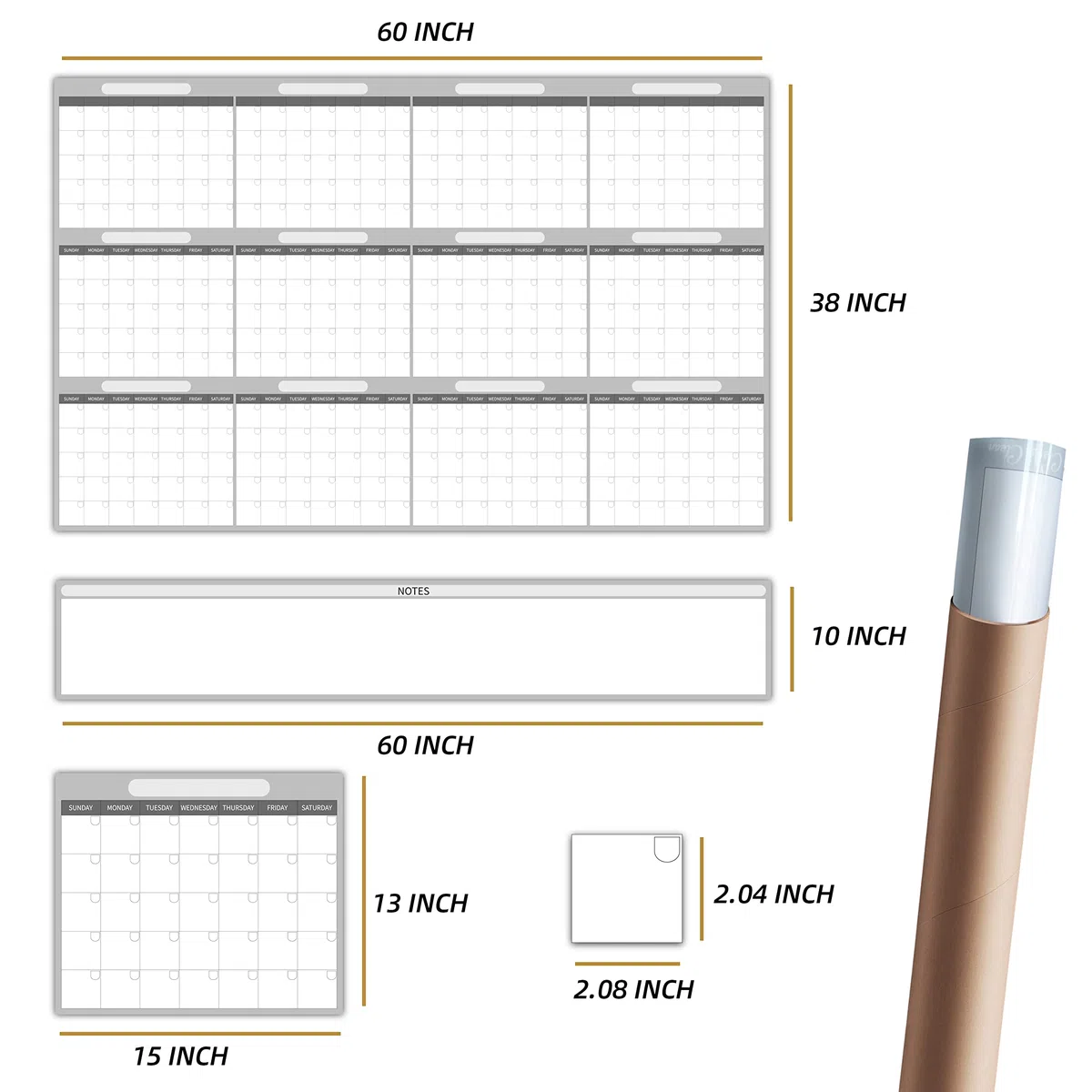Calendario de pared grande de borrado en seco, 48 x 60 pulgadas, planificador anual sin fecha 2024 para el hogar, oficina, proyectos escolares, organizador de tareas laminado borrable jumbo