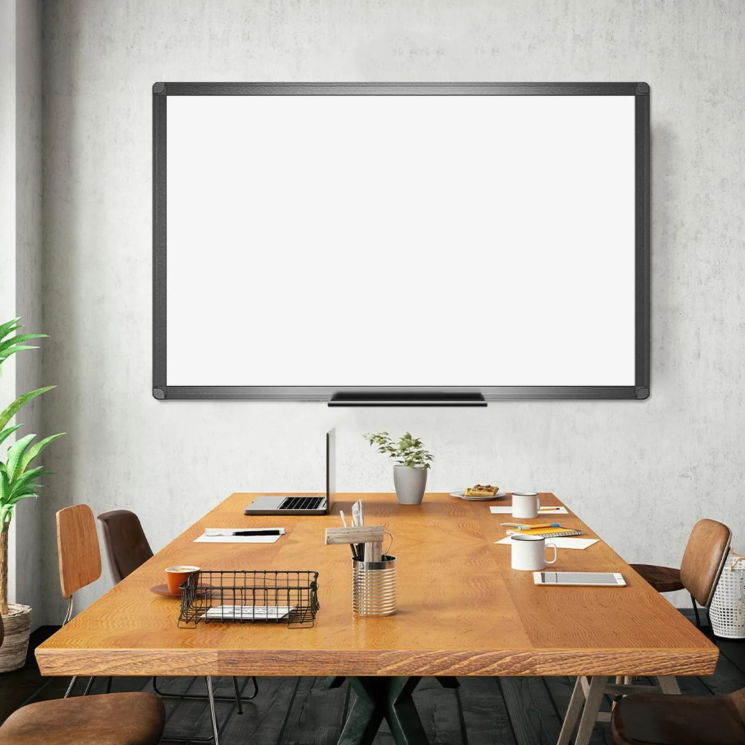 VIZ-PRO Pizarra blanca magnética de pared 120 x 90 cm marco de aluminio negro