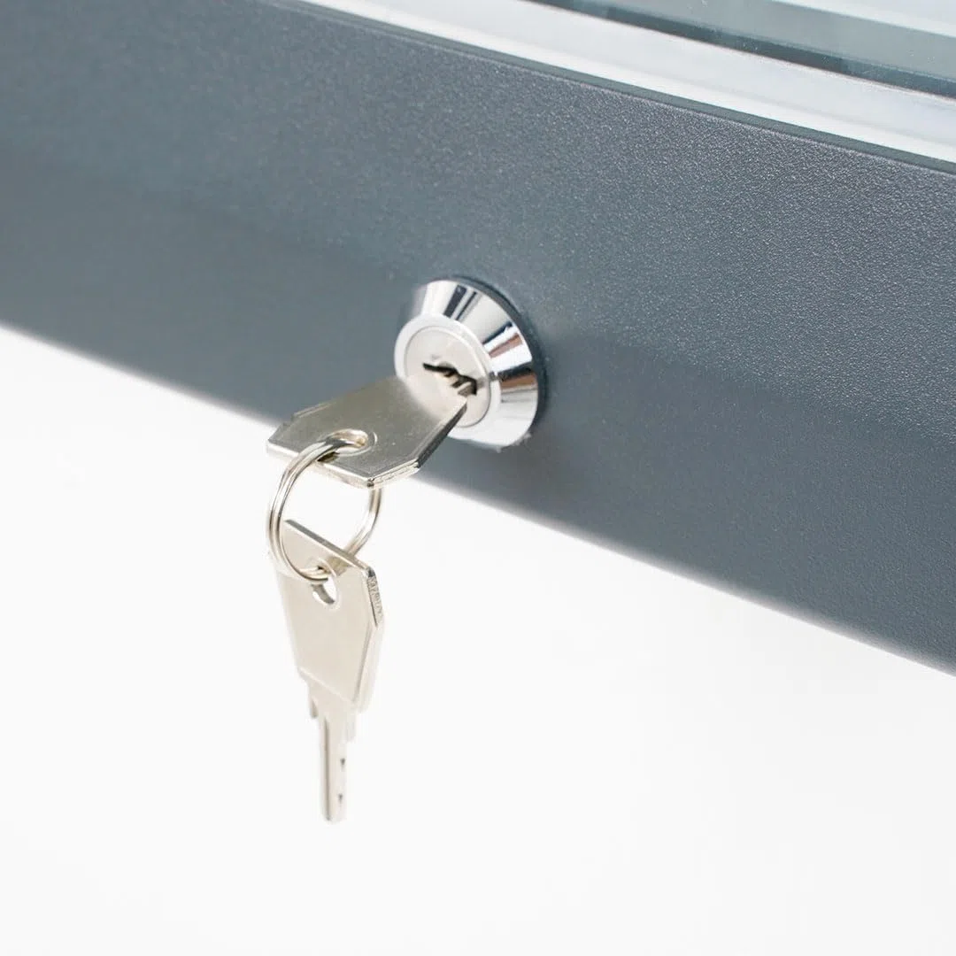 Danieli Store | Tablón Certificado para Exterior IP56, Vidrio de Seguridad, Hermético y Resistente al Fuego | Tablón de Aluminio, Magnético para Exterior con 2 Llaves | Para Paredes (4 x A4)
