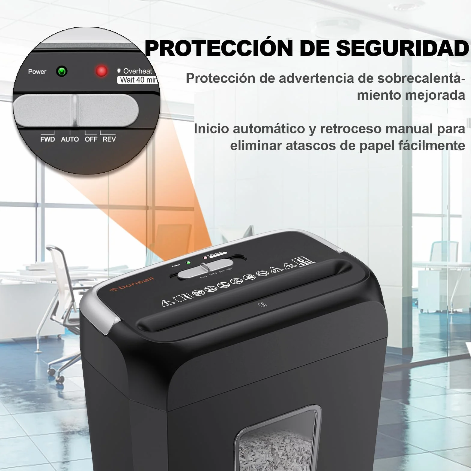 Bonsaii Destructora de Papel C237-B, 6 Hojas, Tarjetas y Clips, 13L